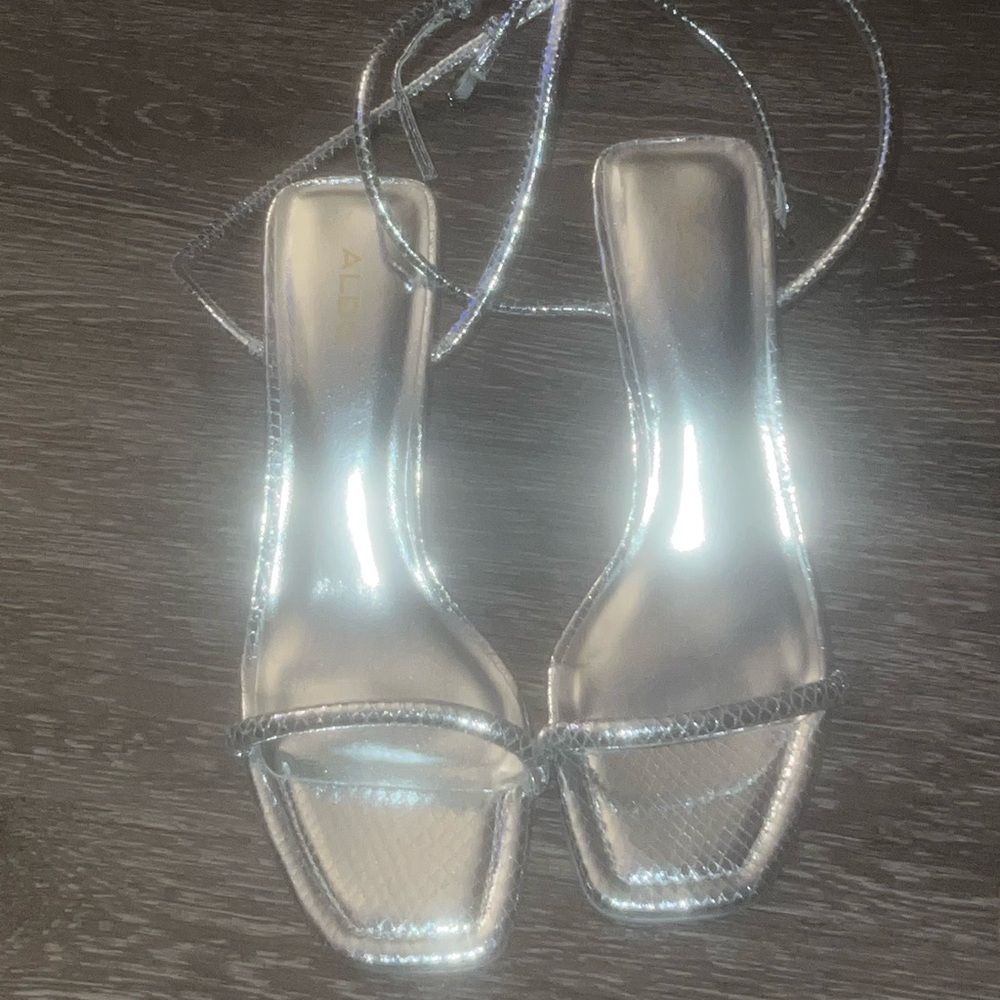 Aldo Metallic Silver Strappy Heels